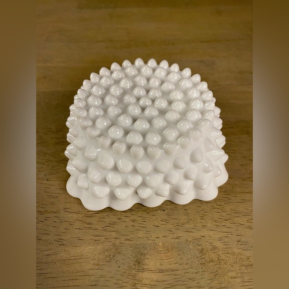 VTG FENTON 1960’s 4 inch Square Milk Glass Hobnail Ruffled Decorative Candy Dish - Picture 5 of 7